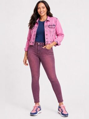 Old Navy High Rise Super Skinny Jeans 10 Tall Mauve Purple Pink Wash